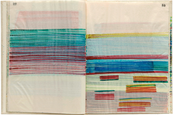 start slideshow... Watercolour Lines 2003 – 2005, 32 sheets, 29,6 x 24 cm, aquarell on numbered silk papers, hardcover ivory paper