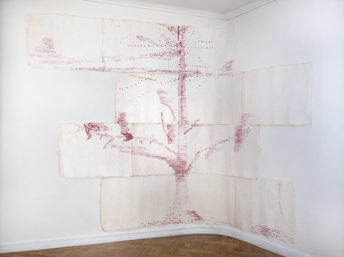 tausendneunhundertvierundneunzig Linien, 1994 drawing on Indian handmade paper, Gallery Beim Steinernen Kreuz, Brigitte Seinsoth, Bremen, Photo Fliegner